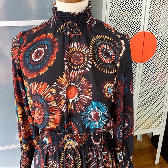 NWOT Nanette Lepore Smocked Printed High Low Dress - Picture 3 of 8